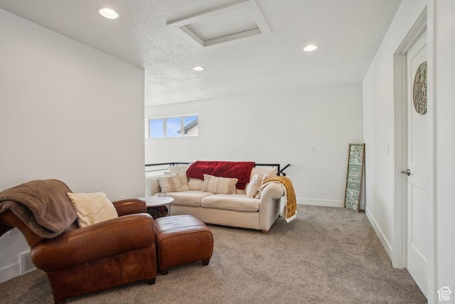 1960 W Jaydin Way S Unit 1, West Haven, UT 84401 - living area with a textured ceiling, baseboards, recessed lighting, attic access, and carpet floors