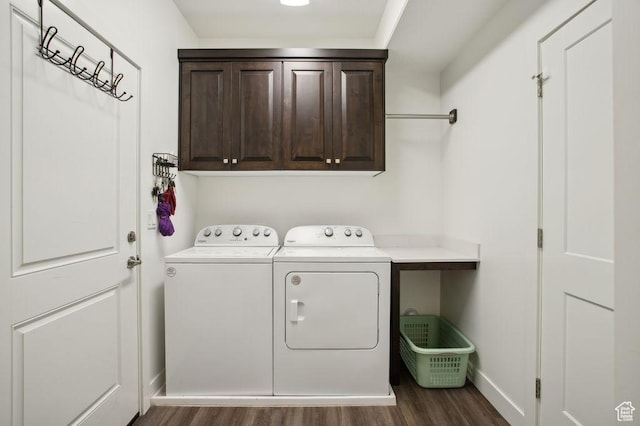 1960 W Jaydin Way S Unit 1, West Haven, UT 84401 - clothes washing area featuring cabinet space, washing machine and dryer, baseboards, and dark wood-type flooring