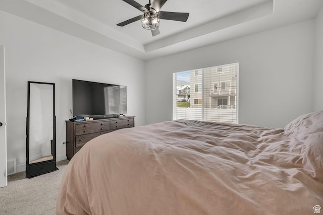 16132 S Coupler Ln Unit 406, Bluffdale, UT 84065 - bedroom featuring light colored carpet, visible vents, ceiling fan, and a raised ceiling