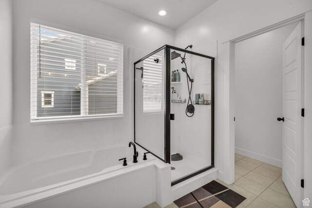16132 S Coupler Ln Unit 406, Bluffdale, UT 84065 - full bath with tile patterned flooring, recessed lighting, a garden tub, and a shower stall