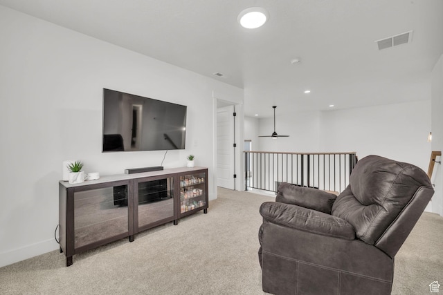 16132 S Coupler Ln Unit 406, Bluffdale, UT 84065 - living area featuring carpet flooring, visible vents, baseboards, recessed lighting, and a ceiling fan