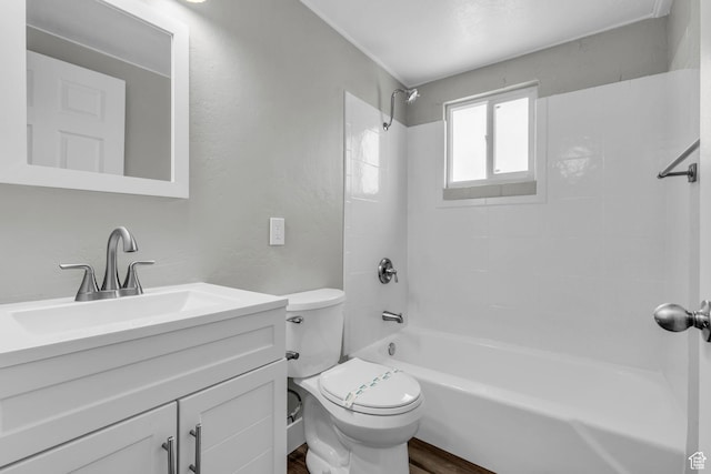 2620 S 8590 W, Magna, UT 84044 - full bathroom with vanity, toilet, a textured wall, bathing tub / shower combination, and wood finished floors