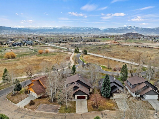 aerial view featuring a mountain view and a rural view