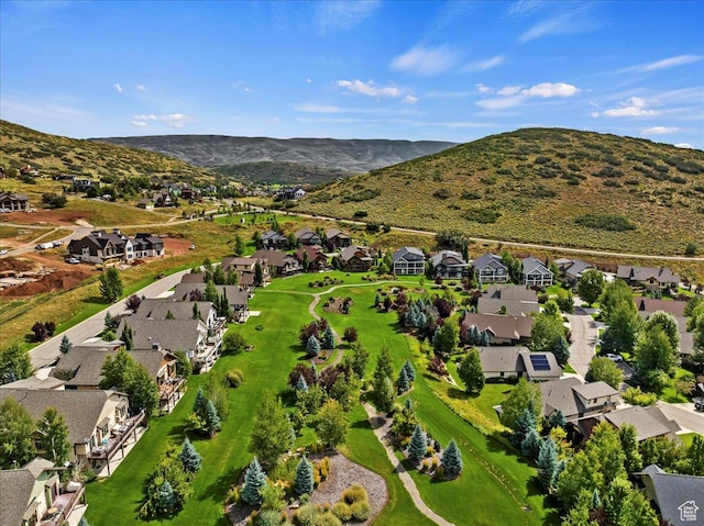 aerial view featuring a residential view and a mountain view