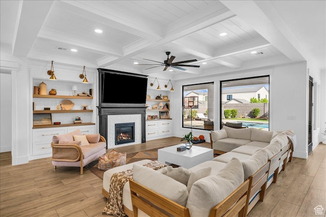 697 E Margarita Way, Washington, UT 84780 - living room with a ceiling fan, beamed ceiling, and light wood-type flooring