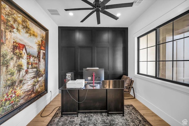 697 E Margarita Way, Washington, UT 84780 - office area featuring a decorative wall, visible vents, light wood-style flooring, and ceiling fan