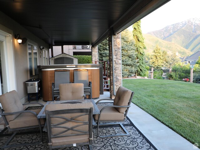 2524 E 700 S, Springville, UT 84663 - view of patio with a mountain view, outdoor dining area, and fence