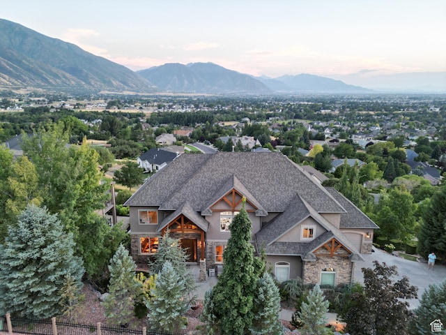 drone / aerial view with a mountain view