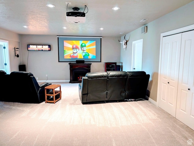2524 E 700 S, Springville, UT 84663 - carpeted cinema room with baseboards, a textured ceiling, and recessed lighting