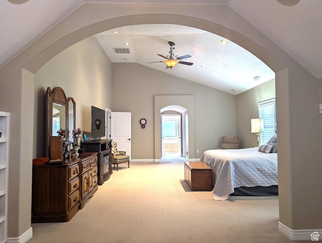 2524 E 700 S, Springville, UT 84663 - bedroom featuring arched walkways, multiple windows, vaulted ceiling, and visible vents