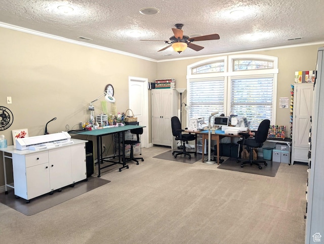 2524 E 700 S, Springville, UT 84663 - office featuring light carpet, crown molding, a textured ceiling, and ceiling fan