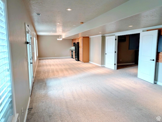 2524 E 700 S, Springville, UT 84663 - interior space with baseboards, a textured ceiling, recessed lighting, and light colored carpet