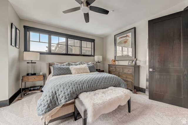 3676 Blackstone Dr, Park City, UT 84098 - bedroom featuring baseboards, a ceiling fan, and light colored carpet