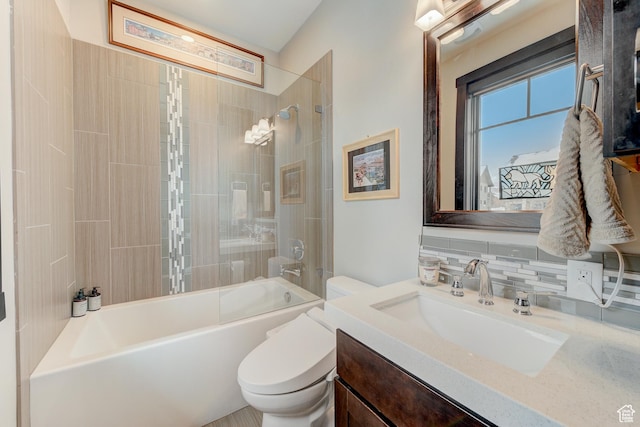 3676 Blackstone Dr, Park City, UT 84098 - bathroom with toilet, tasteful backsplash, vanity, and shower / washtub combination