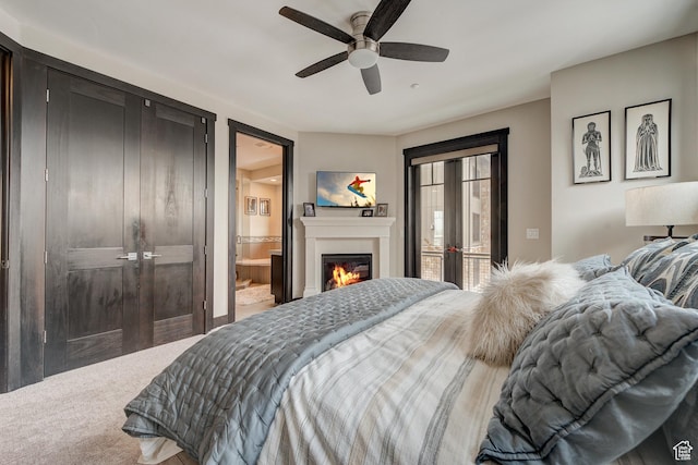 3676 Blackstone Dr, Park City, UT 84098 - bedroom featuring ceiling fan and a glass covered fireplace
