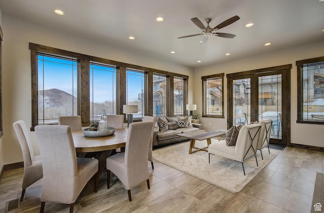 3676 Blackstone Dr, Park City, UT 84098 - dining room featuring visible vents, baseboards, recessed lighting, and ceiling fan