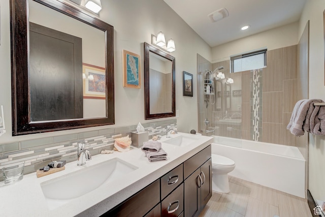 3676 Blackstone Dr, Park City, UT 84098 - bathroom with double vanity, a sink, toilet, and backsplash