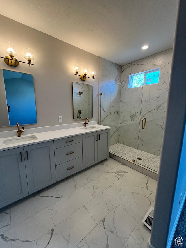 335 E 340 S, Kamas, UT 84036 - bathroom with a marble finish shower, marble finish floor, a sink, and double vanity
