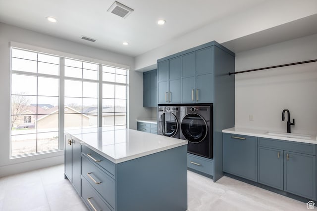 13926 S Jarvie Ln E, Draper, UT 84020 - laundry room with recessed lighting, a sink, visible vents, cabinet space, and washer and dryer