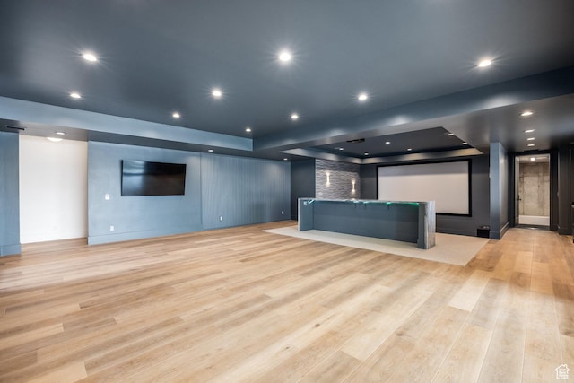 13926 S Jarvie Ln E, Draper, UT 84020 - home theater room featuring light wood finished floors, recessed lighting, and a raised ceiling