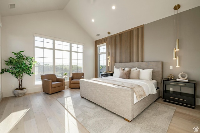 13926 S Jarvie Ln E, Draper, UT 84020 - bedroom with high vaulted ceiling, wood finished floors, and recessed lighting