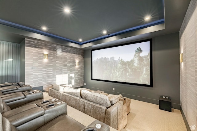13926 S Jarvie Ln E, Draper, UT 84020 - home theater room featuring carpet floors, a raised ceiling, and recessed lighting