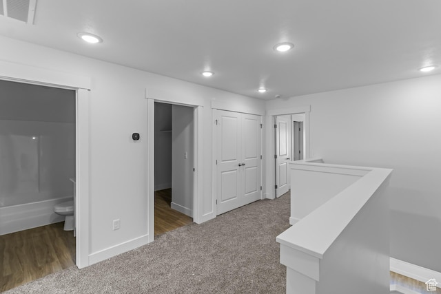 3175 S 208 W, Nibley, UT 84321 - hallway with carpet, an upstairs landing, baseboards, visible vents, and recessed lighting