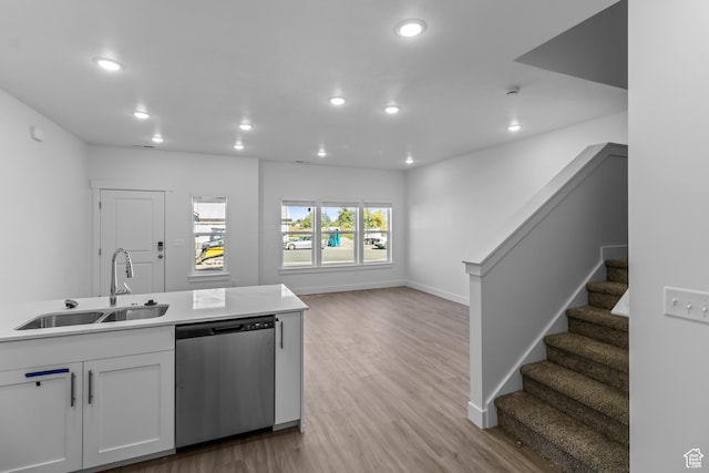 3175 S 208 W, Nibley, UT 84321 - kitchen featuring recessed lighting, a sink, dishwasher, white cabinets, and wood finished floors