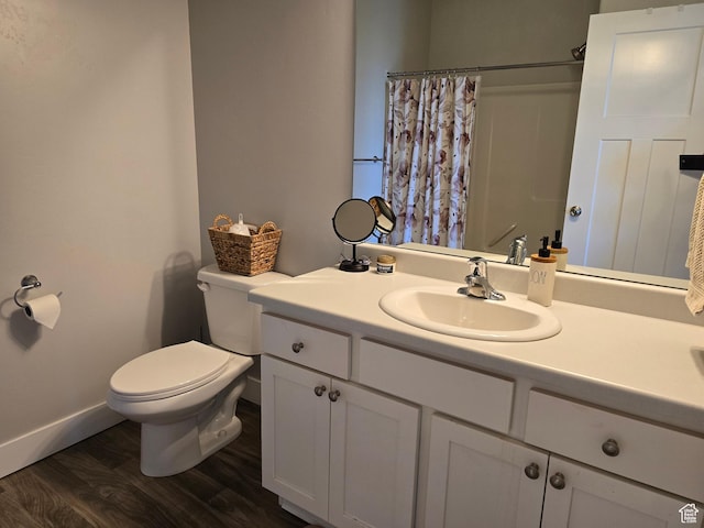 15 W Seasons Dr, Vineyard, UT 84059 - bathroom with toilet, vanity, wood finished floors, a shower with shower curtain, and baseboards