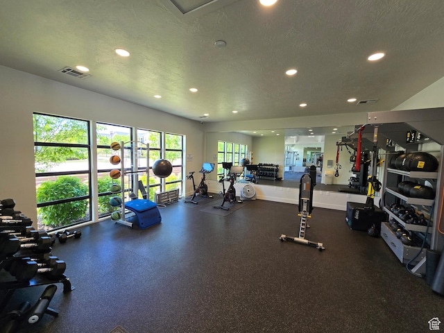 15 W Seasons Dr, Vineyard, UT 84059 - gym featuring a textured ceiling, recessed lighting, and baseboards