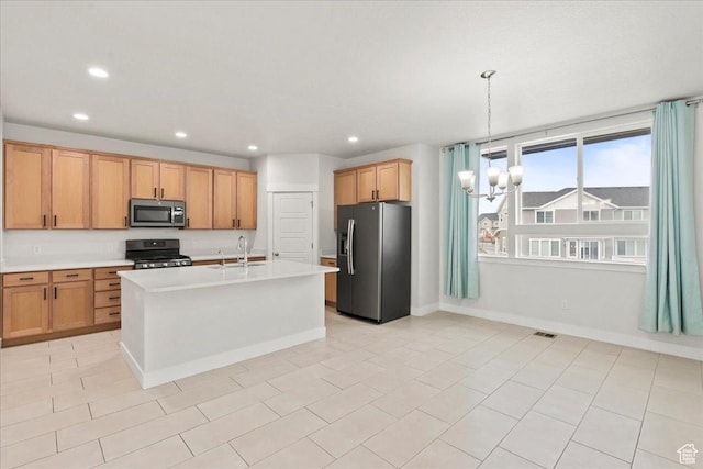 13192 S Lowick Ln, Herriman, UT 84096 - kitchen featuring light countertops, recessed lighting, a sink, black appliances, and a notable chandelier