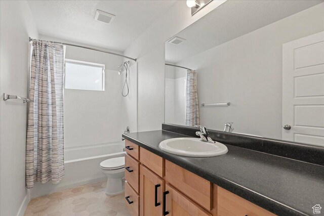13192 S Lowick Ln, Herriman, UT 84096 - full bathroom with shower / bathtub combination with curtain, visible vents, toilet, and vanity