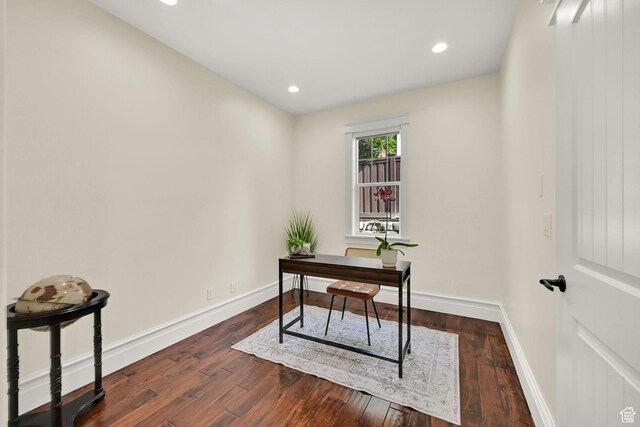 3059 S Lola Cir, Millcreek, UT 84109 - home office with dark wood-type flooring, baseboards, and recessed lighting
