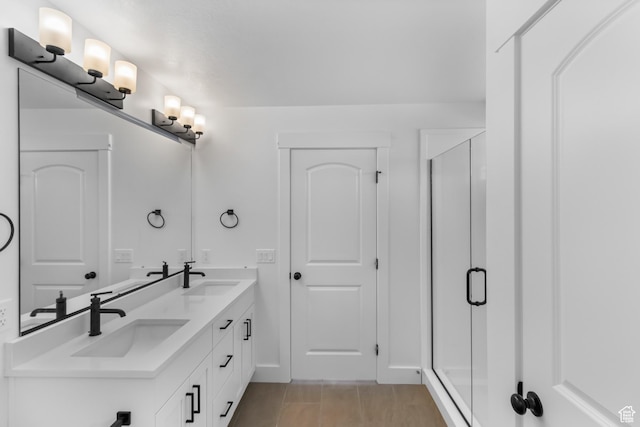 3205 N 3500 W Unit 378, Plain City, UT 84404 - full bath with double vanity, a sink, tile patterned floors, and a shower stall