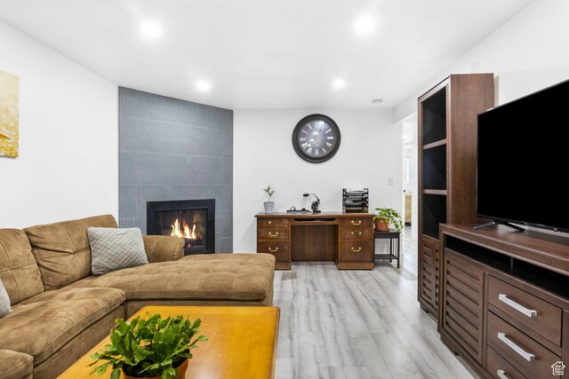 314 W Center St Unit F118, Bountiful, UT 84010 - living room with light wood-style flooring, a fireplace, and recessed lighting