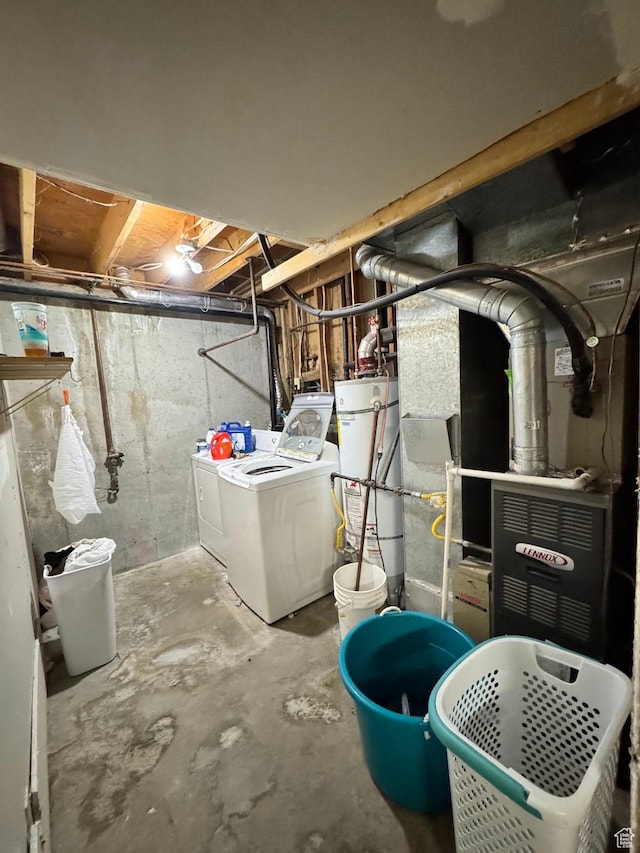 627 E Valley View Dr, Tooele, UT 84074 - unfinished basement featuring water heater, heating unit, and washer and dryer