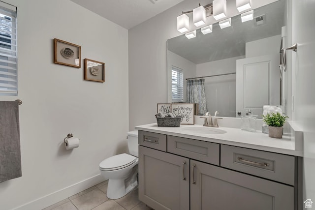 138 N Valcrest Dr, Saratoga Springs, UT 84045 - full bath featuring tile patterned floors, toilet, vanity, curtained shower, and visible vents
