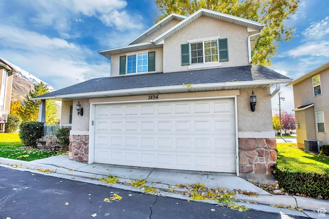 1494 E 1300 S, Provo, UT 84606 - traditional-style home with a garage, stone siding, stucco siding, and a shingled roof