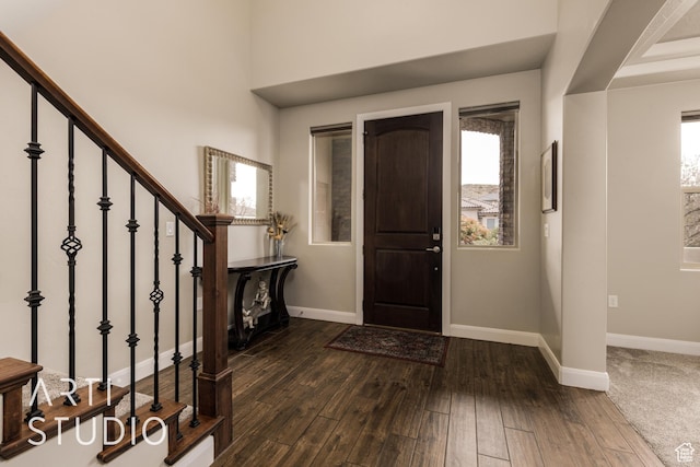 2691 E 3800 S, St George, UT 84790 - foyer entrance with baseboards, a high ceiling, stairway, and dark wood finished floors