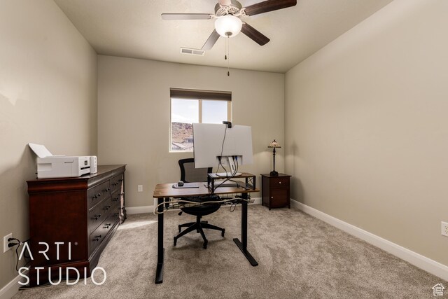 2691 E 3800 S, St George, UT 84790 - office with a ceiling fan, light carpet, baseboards, and visible vents