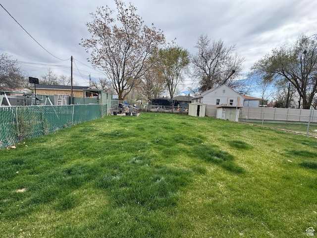 26 Sylvia Dr N, South Ogden, UT 84405 - view of yard featuring a storage shed, an outbuilding, and a fenced backyard