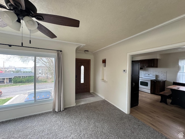 26 Sylvia Dr N, South Ogden, UT 84405 - entrance foyer with ceiling fan, light carpet, baseboards, and a textured ceiling
