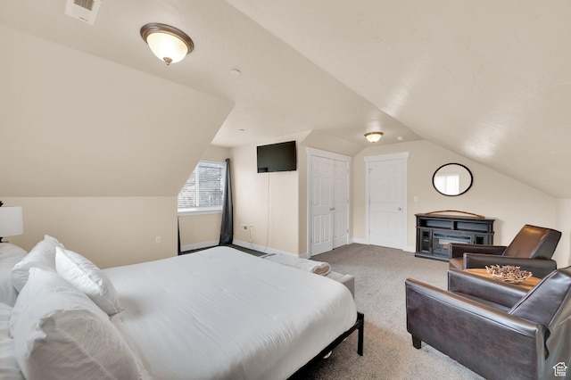 8374 E Lake Pines Dr Unit 269, Heber City, UT 84032 - carpeted bedroom with baseboards, visible vents, and lofted ceiling