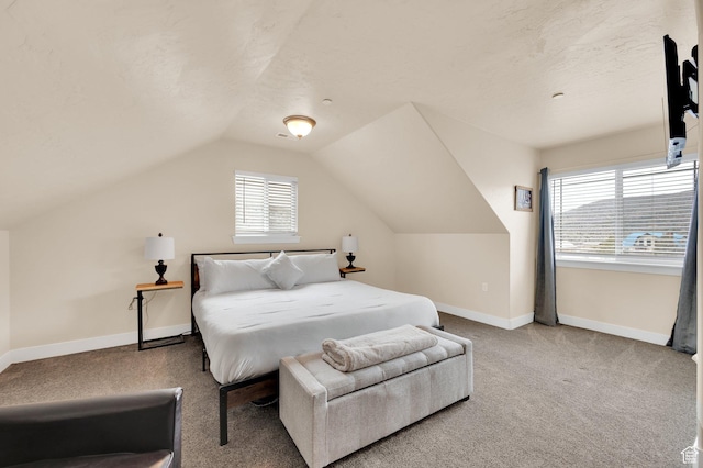 8374 E Lake Pines Dr Unit 269, Heber City, UT 84032 - bedroom featuring baseboards, lofted ceiling, carpet flooring, and a textured ceiling