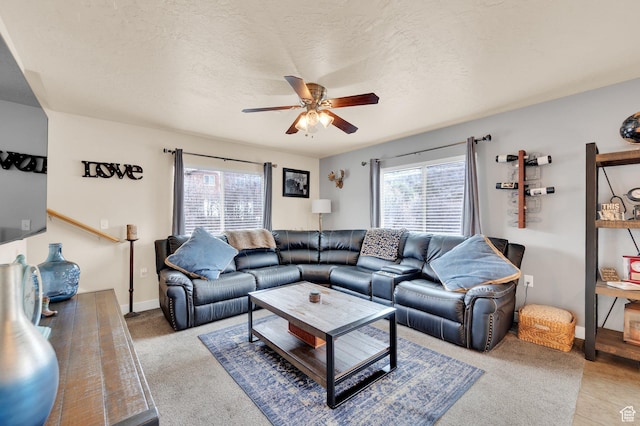 8374 E Lake Pines Dr Unit 269, Heber City, UT 84032 - living room with a textured ceiling, baseboards, and ceiling fan