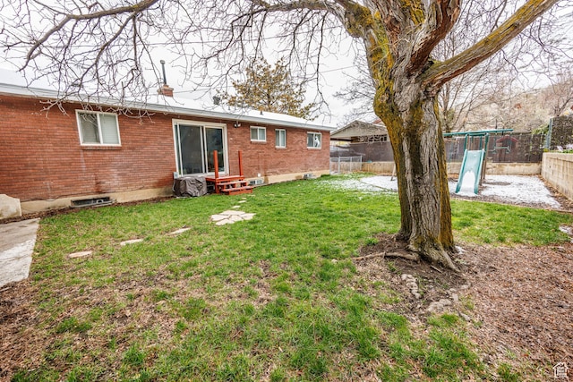 30 N 1300 E, Springville, UT 84663 - view of yard featuring a fenced backyard, a playground, and entry steps