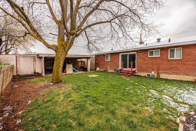 30 N 1300 E, Springville, UT 84663 - back of property featuring fence, entry steps, a chimney, brick siding, and a lawn