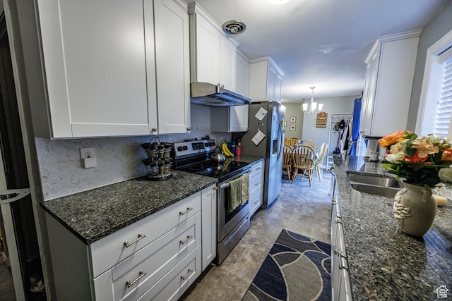 30 N 1300 E, Springville, UT 84663 - kitchen featuring backsplash, stainless steel appliances, under cabinet range hood, and a chandelier