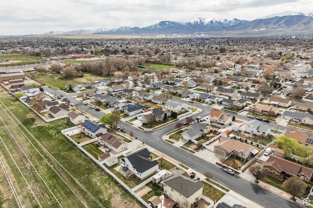 aerial view featuring a residential view and a mountain view