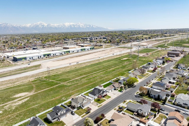 bird's eye view featuring a mountain view and a residential view